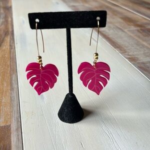 Pink leaf earrings